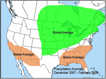 Precipitation Anomaly Dec 2007 to Feb 2008